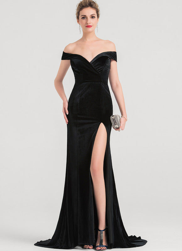 Robe de Soirée Velours Noir Élancé - gallery 1