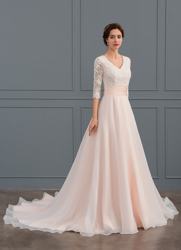 Robe de Soirée Longue Blanche Princesse Dentelle Voile - gallery 3