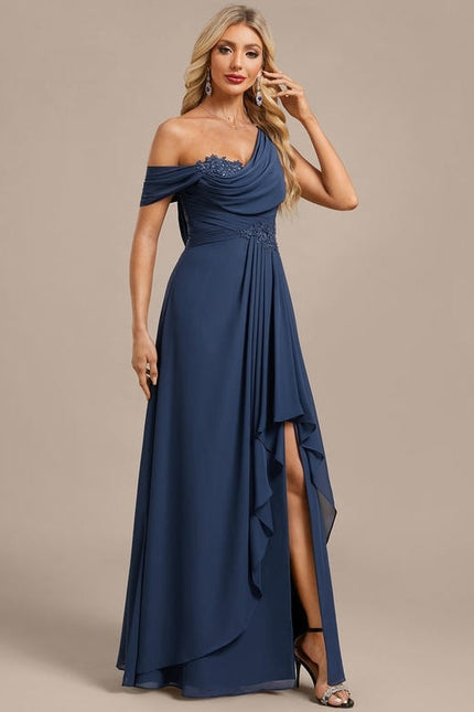 Robe de Soirée Mousseline Bleu - gallery 5
