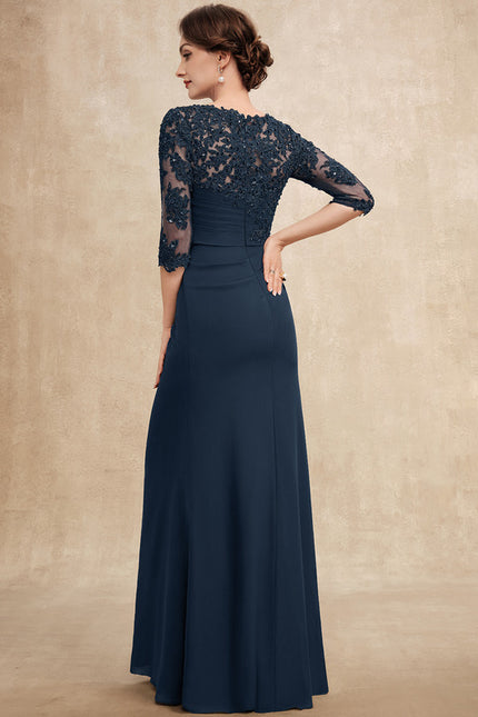 Robe de Soirée Longue Bleu Marine Dentelle Paillettes - gallery 5