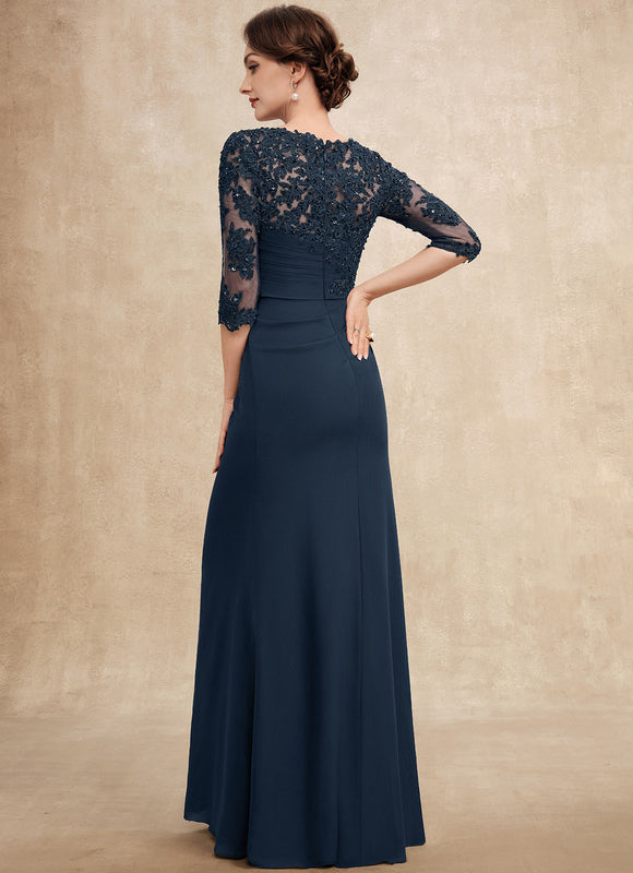 Robe de Soirée Longue Bleu Marine Dentelle Paillettes - gallery 5