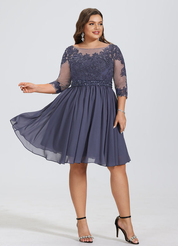 Robe de Soirée Longue Bleue Dentelle Mousseline Élégante - gallery 7