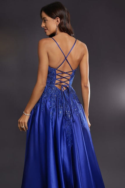 Robe de Soirée Satin Bleu Éclat - gallery 5