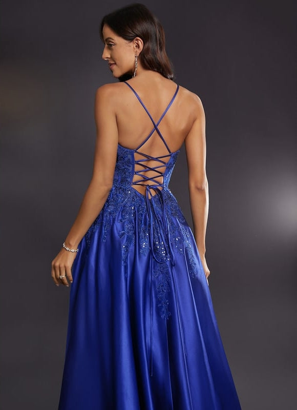 Robe de Soirée Satin Bleu Éclat - gallery 5
