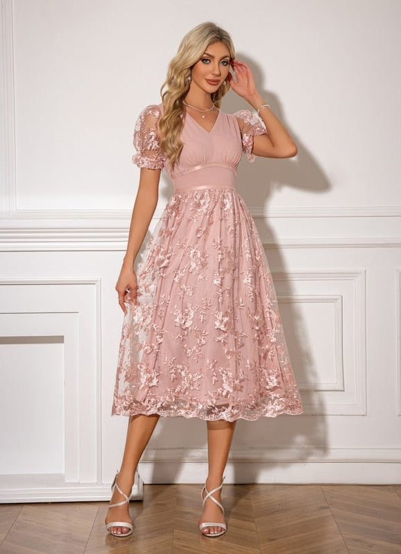 Robe de Soirée Florale Rose - gallery 5