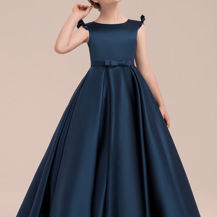 Robe de Soirée Longue Bleue Satin Fille Mariage