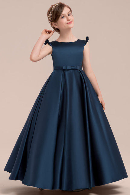 Robe de Soirée Longue Bleue Satin Fille Mariage