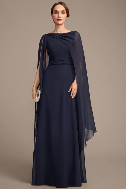 Robe de Soirée Longue Bleue En Mousseline Avec Nœud Plissé - gallery 4