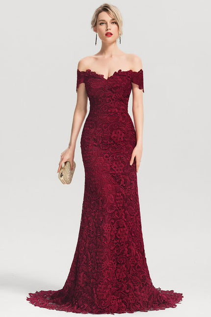 Robe de Soirée Bordeaux Dentelle