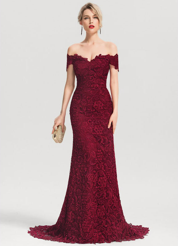 Robe de Soirée Bordeaux Dentelle