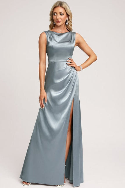 Robe de Soirée Satin Bleu Poudré