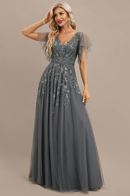 Robe de Soirée Tulle Grise - gallery 4