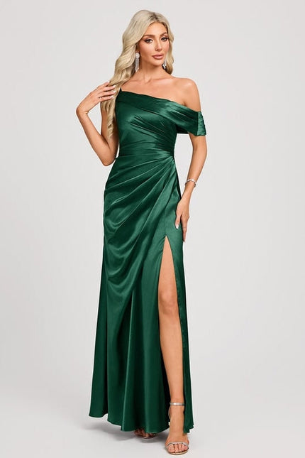 Robe de Soirée Satin Asymétrique Émeraude - gallery 3