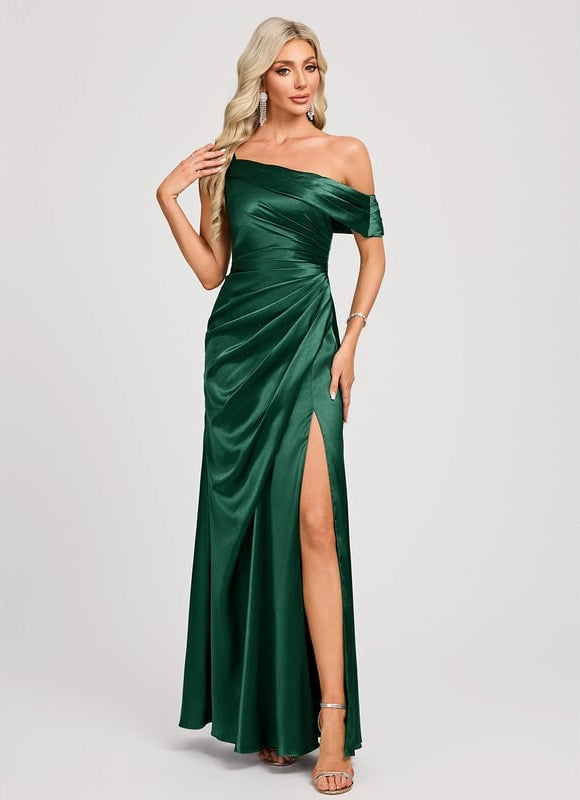 Robe de Soirée Satin Asymétrique Émeraude - gallery 3