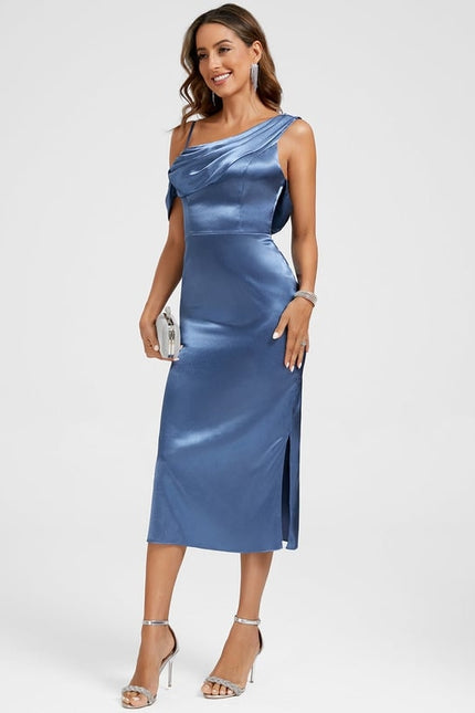 Robe de Soirée Bleu Satin Chic - gallery 1