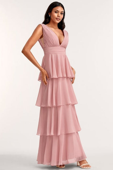 Robe de Soirée Mousseline Beige - gallery 2