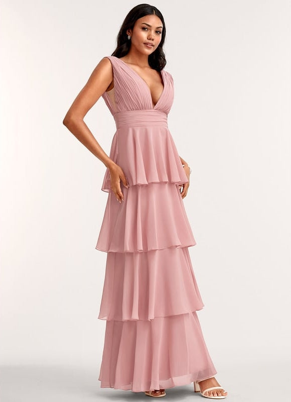 Robe de Soirée Mousseline Beige - gallery 2