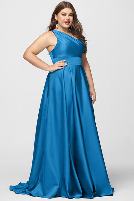 Robe Longue Bleu Satin Balayeuse Bal De Soirée - gallery 6