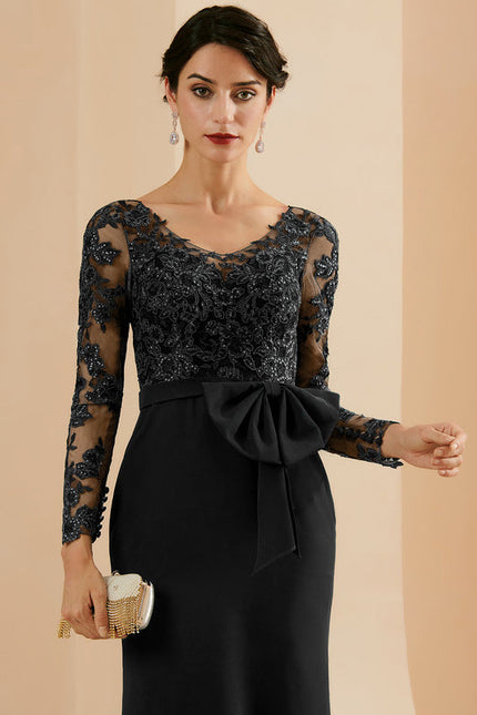 Robe Longue Noire Dentelle Soirée Paillettes - gallery 2