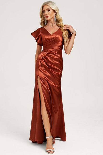 Robe de Soirée Satin Vert Pâle - gallery 1