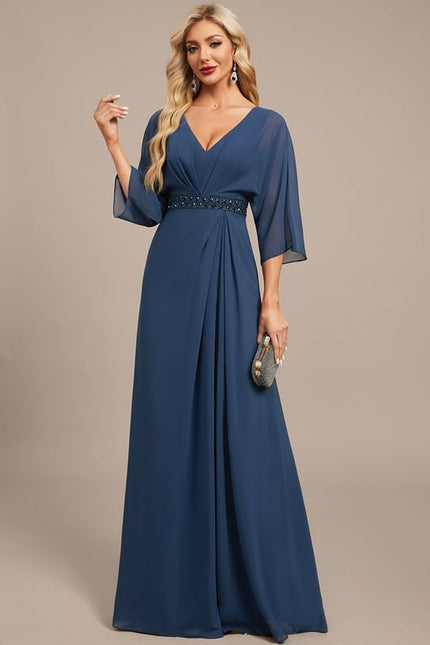 Robe de Soirée Chiffon Marine - gallery 5