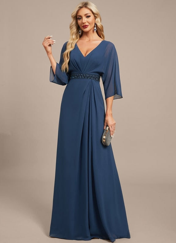 Robe de Soirée Chiffon Marine - gallery 5