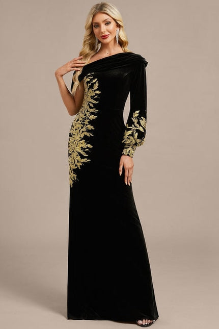 Robe de Soirée Velours Doré Élégant - gallery 2