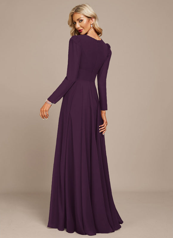 Robe Longue Bleue Mousseline Soirée - gallery 6