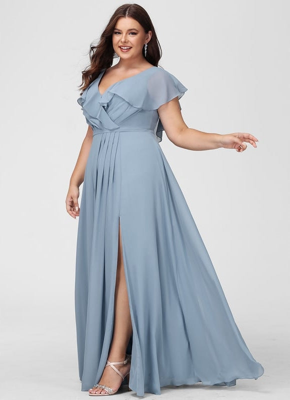Robe de Soirée Mousseline Beige - gallery 6