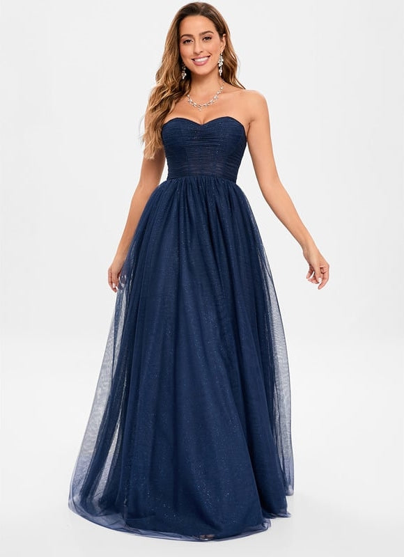 Robe de Soirée Longue Bleue Festive Collier Paillettes - gallery 8