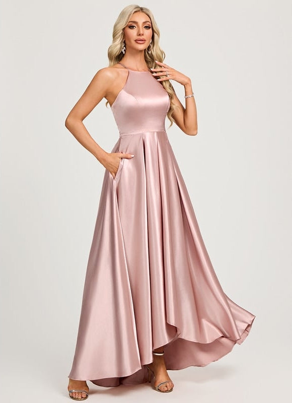 Robe de Soirée Satin Rose Pâle - gallery 4