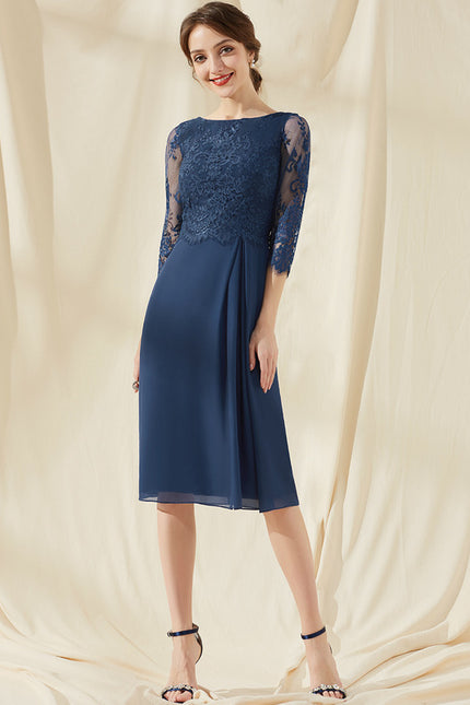Robe de Soirée Longue Bleu Dentelle Mousseline - gallery 2
