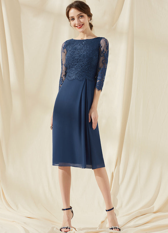 Robe de Soirée Longue Bleu Dentelle Mousseline - gallery 2