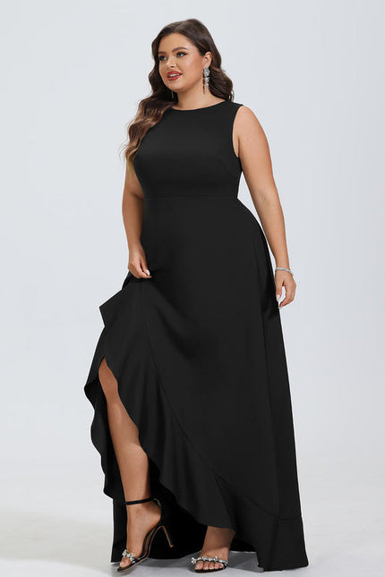 Robe de Soirée Longue Noire Asymétrique À Volants - gallery 5