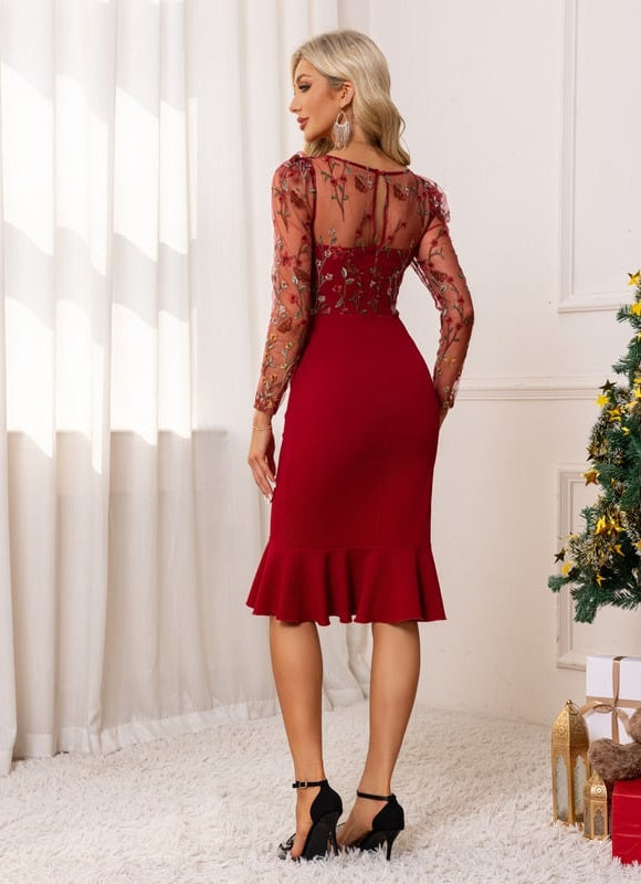Robe De Soirée Rouge Dentelle - gallery 1