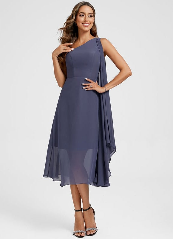 Robe de Soirée Asymétrique Marine - gallery 2
