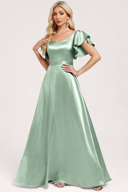 Robe de Soirée Satin Vert Pâle - gallery 1