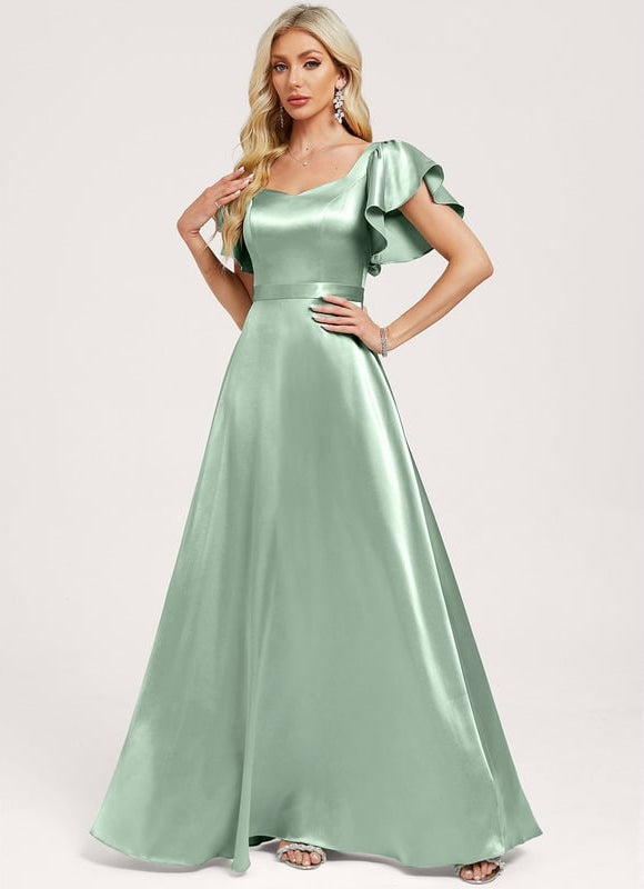 Robe de Soirée Satin Vert Pâle - gallery 1
