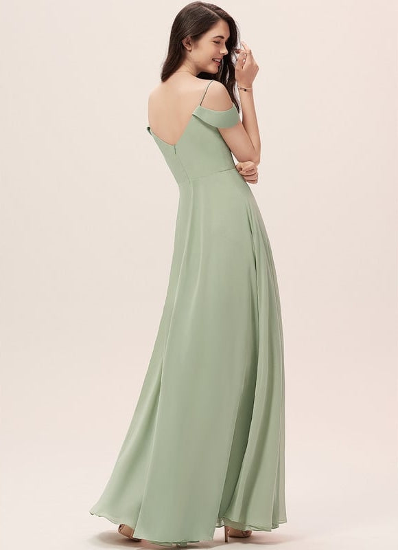 Robe de Soirée Mousseline Beige - gallery 1