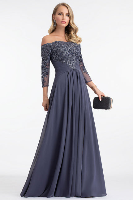 Robe de Soirée Longue Bleue Dentelle Paillettes - gallery 4