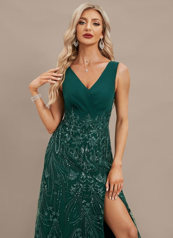 Robe de Soirée Vaporeuse Marine - gallery 1
