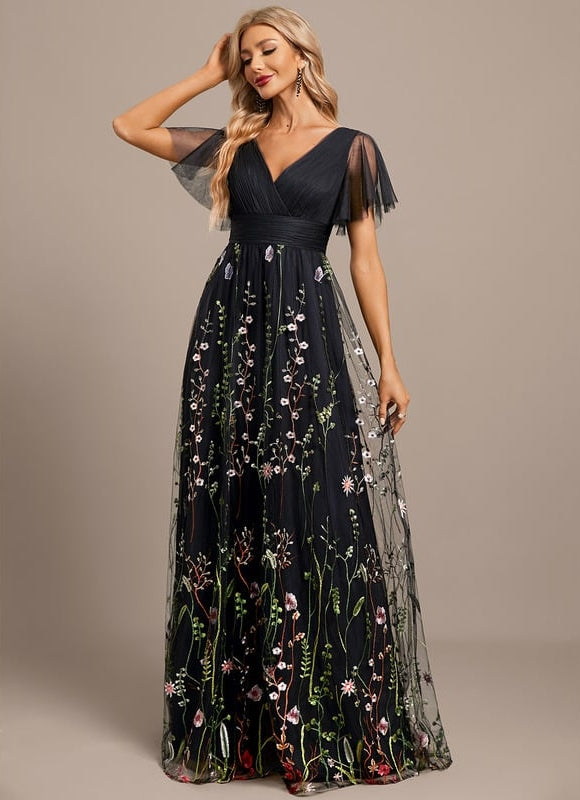 Robe de Soirée Floral Éclat Noir - gallery 4