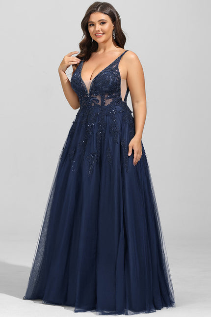 Robe de Soirée Longue Bleue Dentelle Et Paillettes - gallery 7