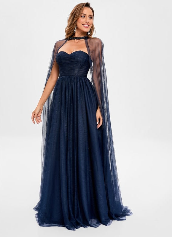 Robe de Soirée Longue Bleue Festive Collier Paillettes - gallery 3