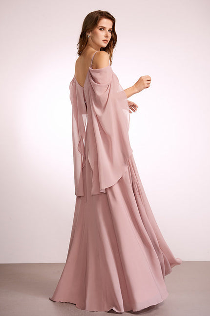 Robe de Soirée Mousseline Beige - gallery 3