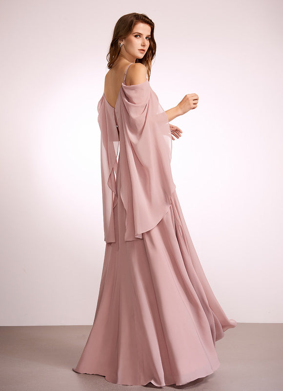 Robe de Soirée Mousseline Beige - gallery 3
