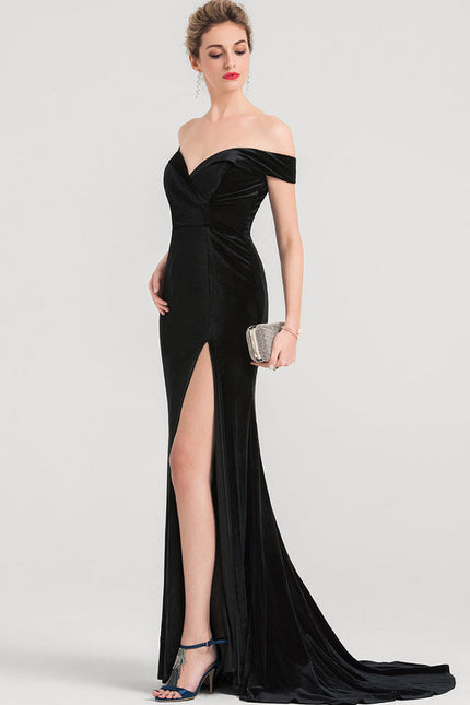 Robe de Soirée Velours Noir Élancé