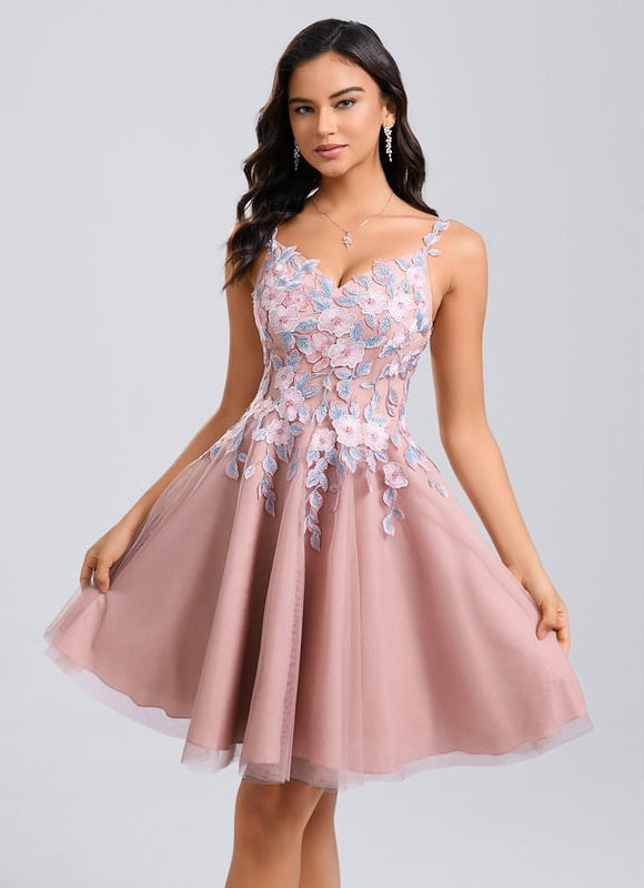 Robe de Soirée Fleurie Rosée - gallery 1