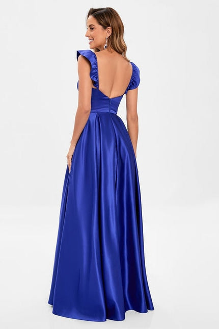 Robe de Soirée Satin Bleu Royal - gallery 6