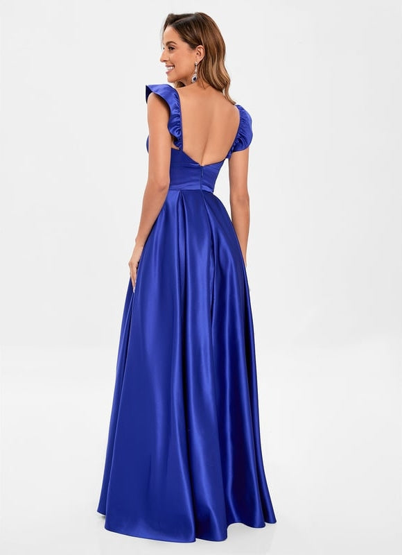 Robe de Soirée Satin Bleu Royal - gallery 6